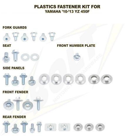 _Bolt Plastic Screws Yamaha YZ 450 F 10-13 (Rear fender, fork protection and side covers) | BT-YAM-1010004G | Greenland MX_