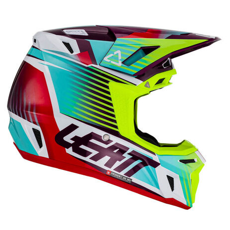 _Helm mit Brille Leatt Moto 8.5 Weiss/Grün/Rot | LB1023010400-P | Greenland MX_