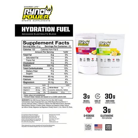 _Ryno Power Hydration Fuel Lemon Lime Electrolyte Drink Mix Single Dose 45 Gr. | SMP-HYD-LL | Greenland MX_
